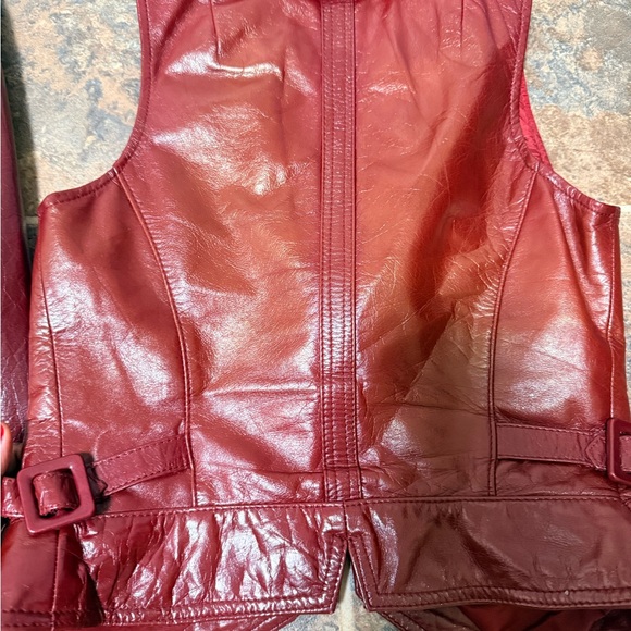 Burgundy Leather Jacket and Vest Set - Picture 9 of 10